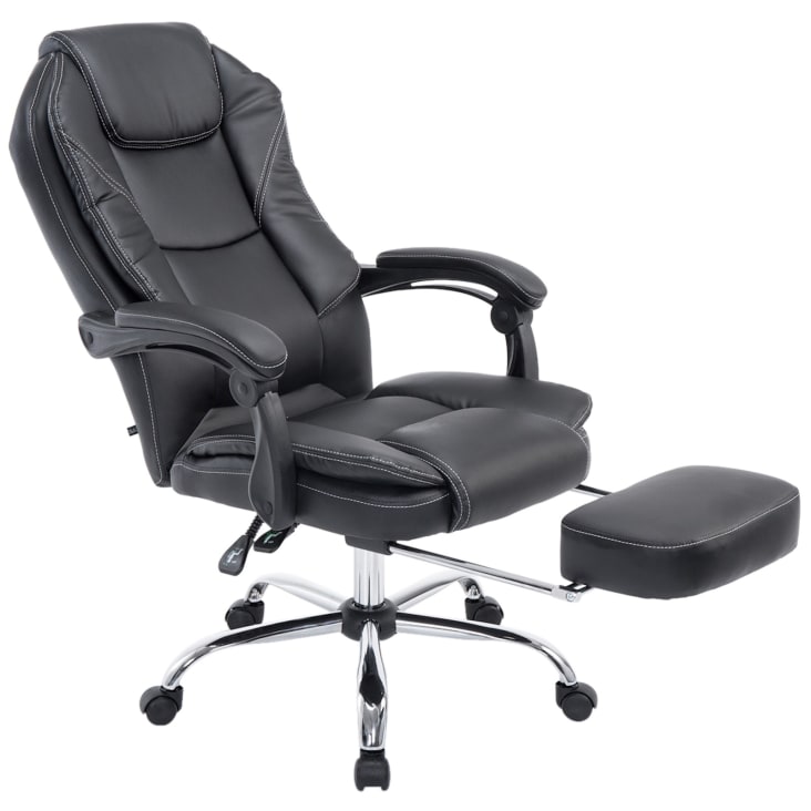 Chaise de bureau massant et réglable en véritable cuir Noir PACIFIC