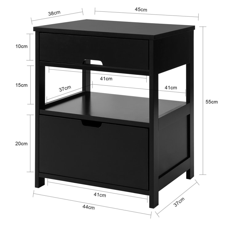 Table de chevet avec 2 tiroirs effet bois noir cropped-3
