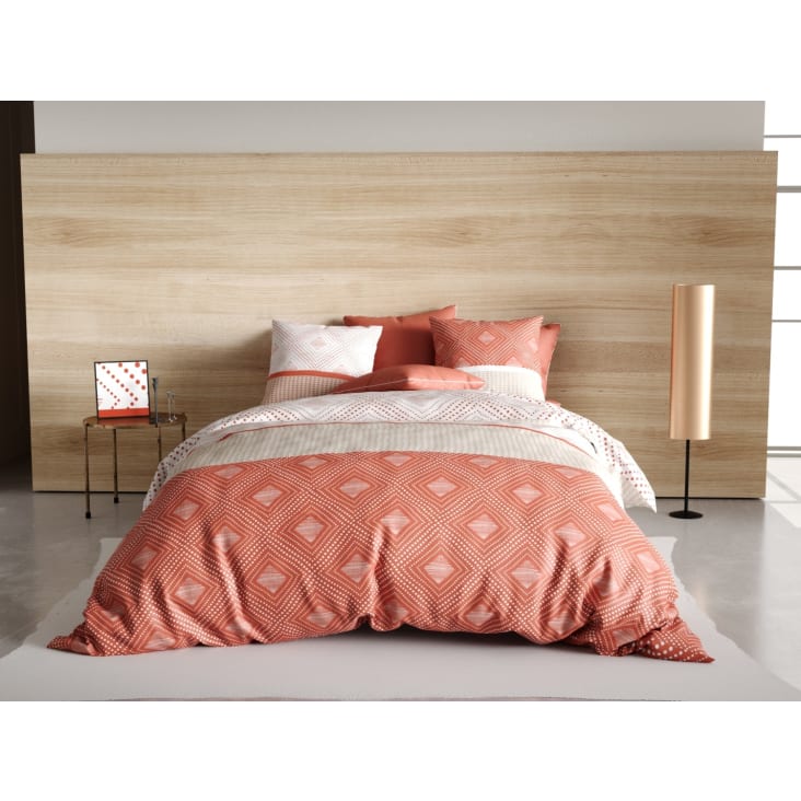 Parure de lit brodée en percale de coton BIO Terracotta 240x220 cm Dragées  délices