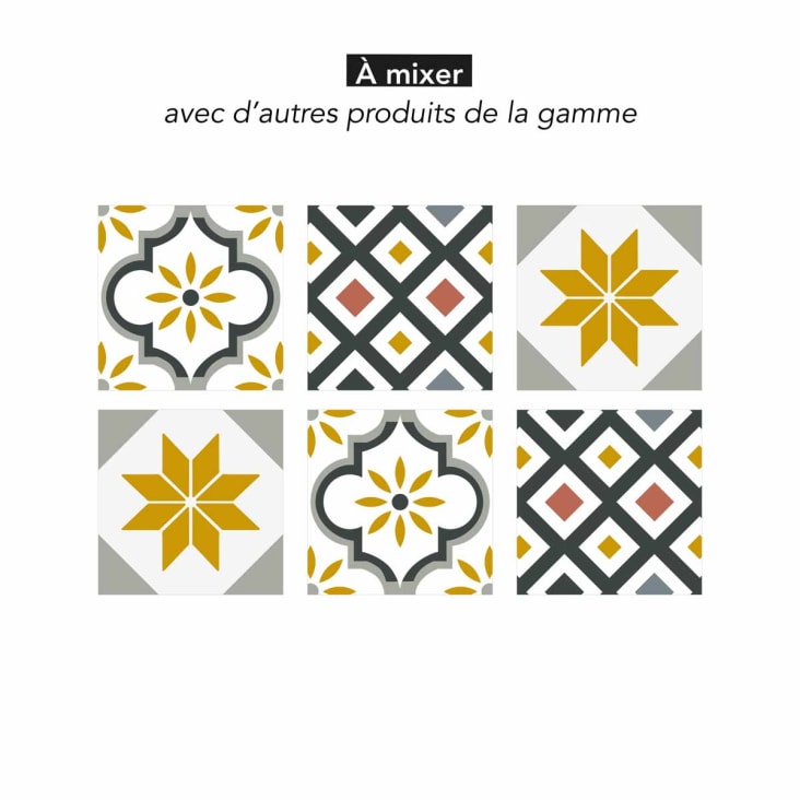 Stickers carrelage 15 x 15 cm - Motif floral ochre et gris