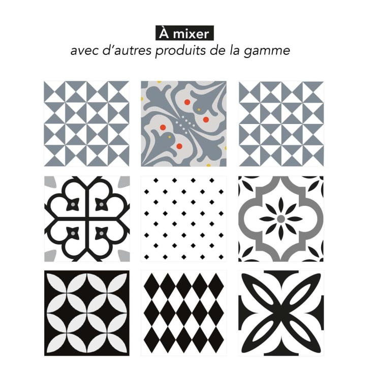 10 pièces autocollant carrelage portugais 15x15 cm - noir - blanc - gris  clair 