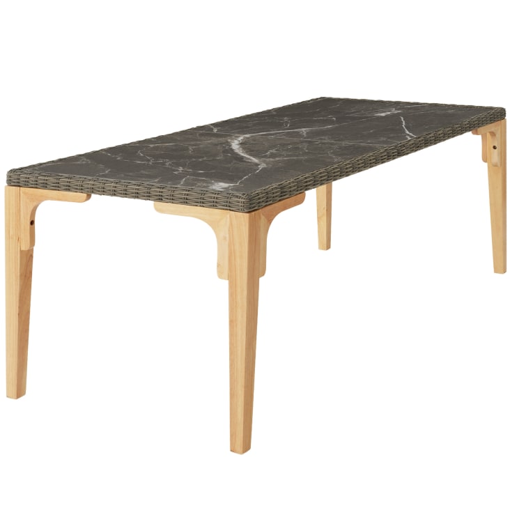 Tavolo Da Esterno In Rattan Con Piano In Gres - Grigio, 196x87x76 Cm