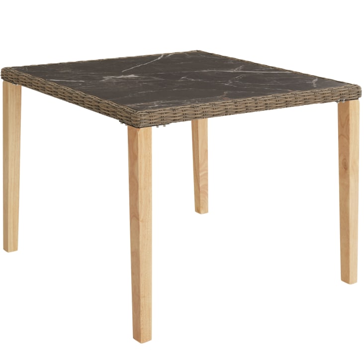 Table en rotin avec cadre en Aluminium et Bois marron naturel cropped-2