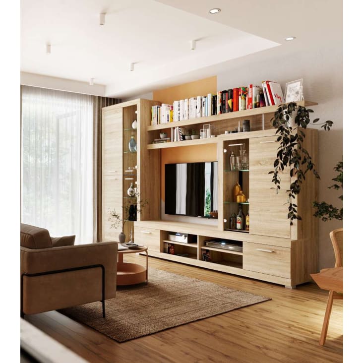 Mueble salón completo de 2 módulos en blanco y roble JELANI, Maisons du  Monde en 2023