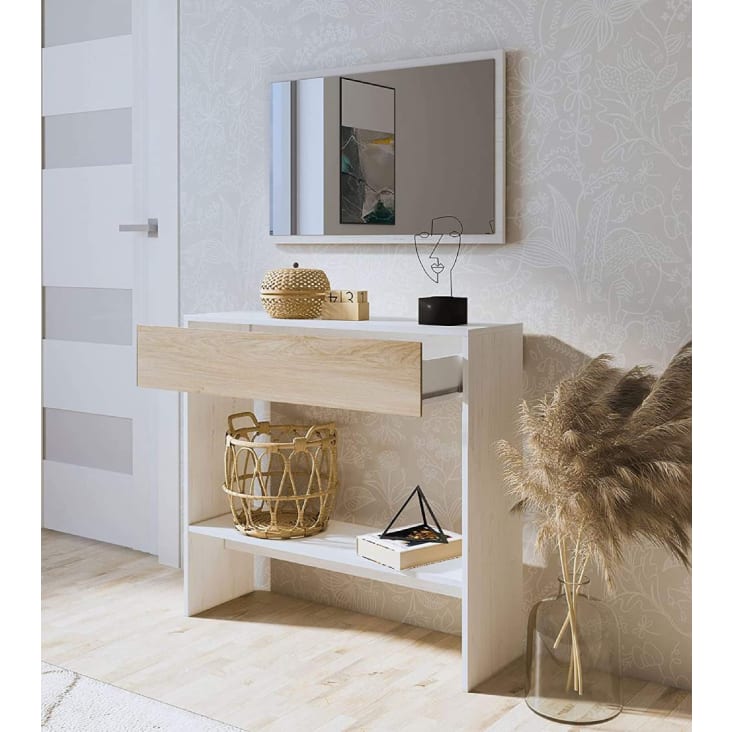 Espejo con estante en color roble y blanco