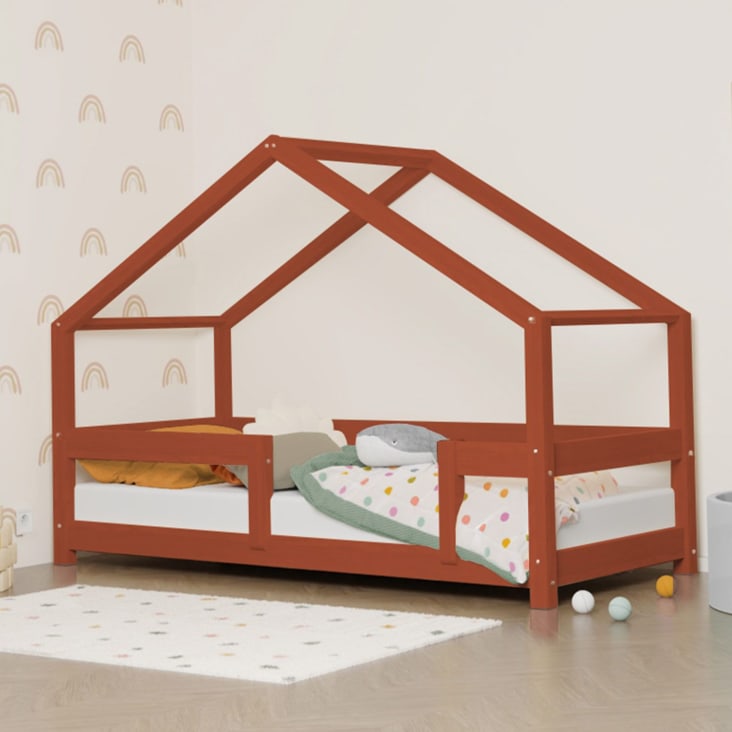 Lit Enfant Maison avec Cheminée Barrière de Sécurité Sommiers en Pin Lit  Maison pour Enfants, 90 x 200 cm sans Matelas