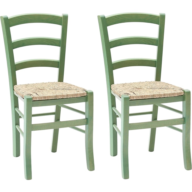 Set di 2 sedie in legno verde impagliate CENISIA