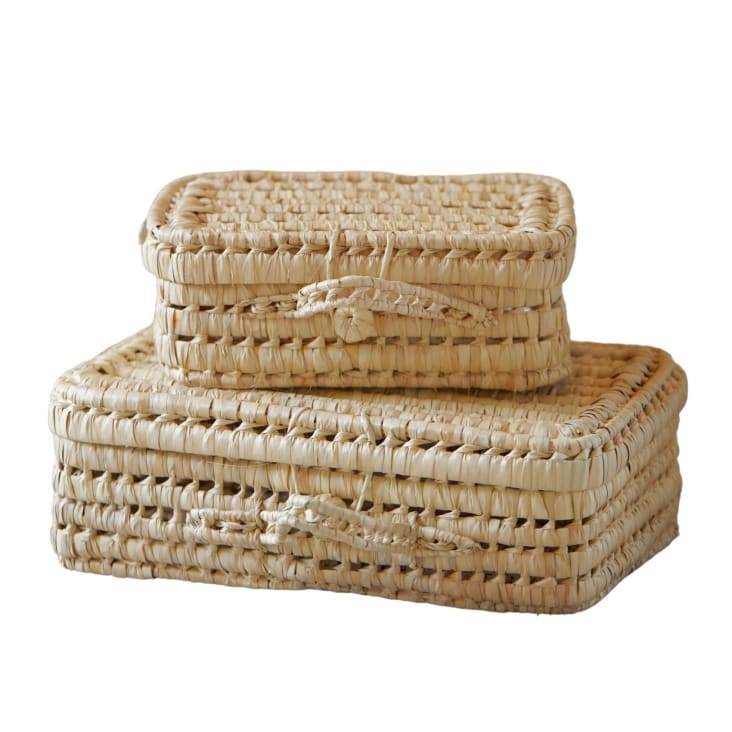 Mallette valisette en feuilles bambou et osier / Panier vintage