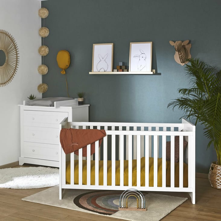 Chambre complète bébé bois massif blanc 70x140 cm MONA