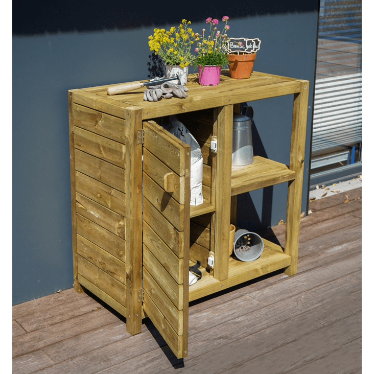 Armoire de rangement de jardin sur pied, table de rempotage 2 en 1