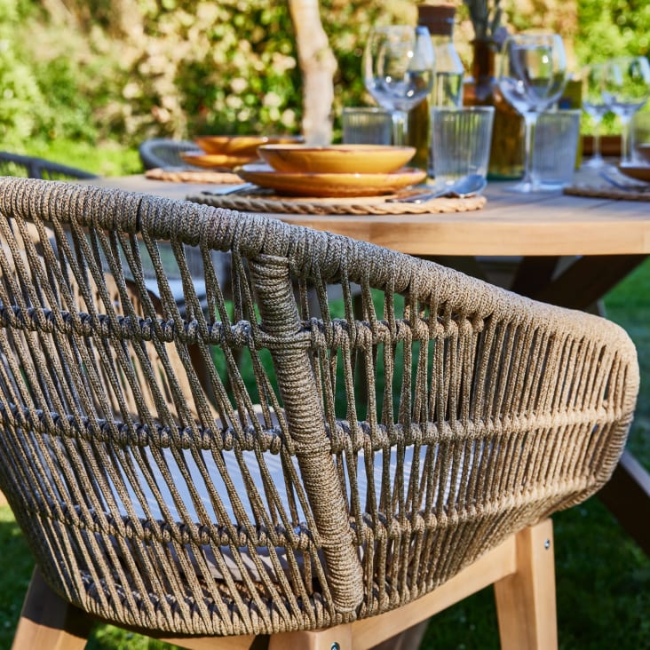 Set da giardino tavolo rotondo 150 e 6 sedie corda beige RIVIERA & SICILIA