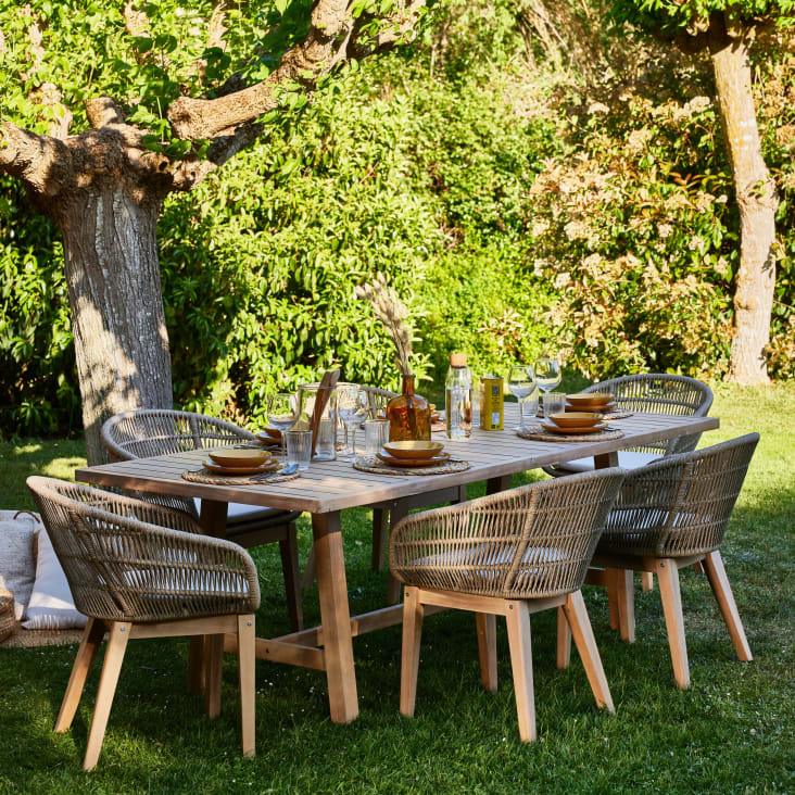Set tavolo da giardino 170x90 e 6 sedie corda beige RIVIERA