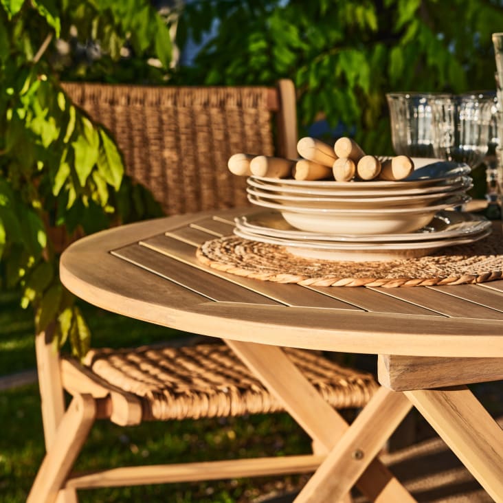 Table de jardin ronde pliante en teck huilé BALI, mobilier de jardin