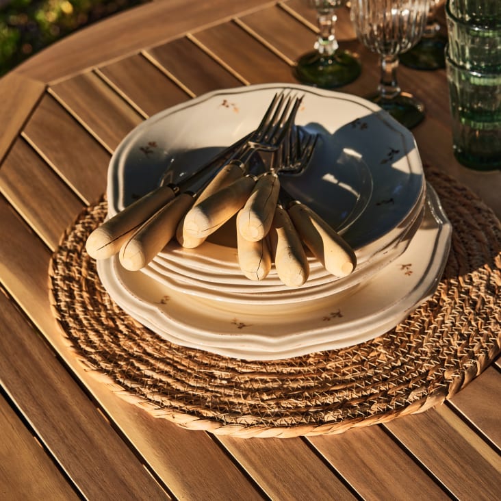 Conjunto de balcón terraza mesa plegable 70x70 + 2 sillas madera y  textileno beige - Java Light - Kerama