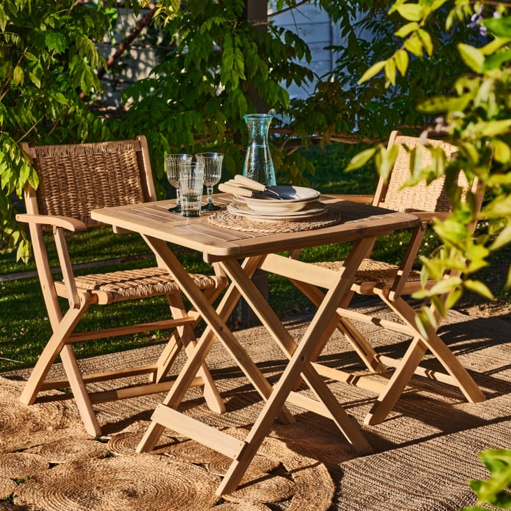Ensemble de salle à manger de jardin table pliante ronde 90cm + 4 chaises  sans bras de balcon - Java Light