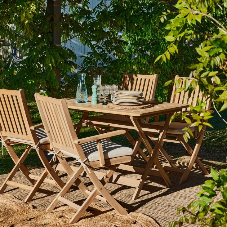 Conjunto de jardín comedor mesa plegable 120x70 + 4 sillas con brazos JAVA  LIGHT