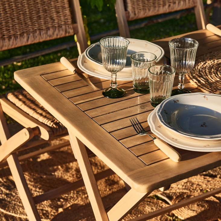 Conjunto de jardín comedor mesa plegable redonda 90cm + 4 sillas madera y  textileno beige - Java Light