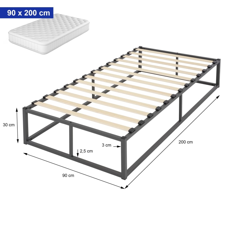 Estructura de cama de 90 x 200 cm, cama de metal, cama de hierro