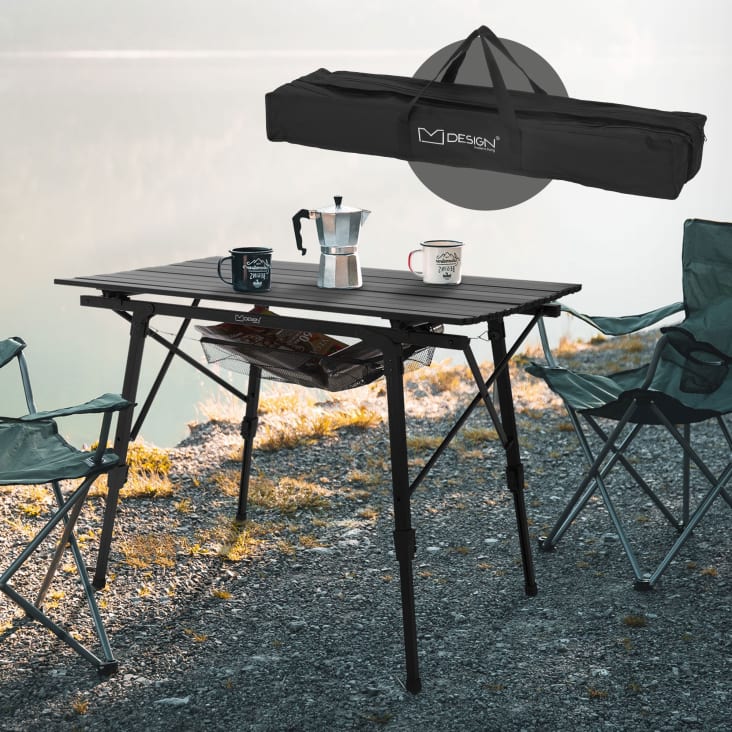 Tavolo pieghevole da campeggio picnic in alluminio nero con borsa di  trasporto