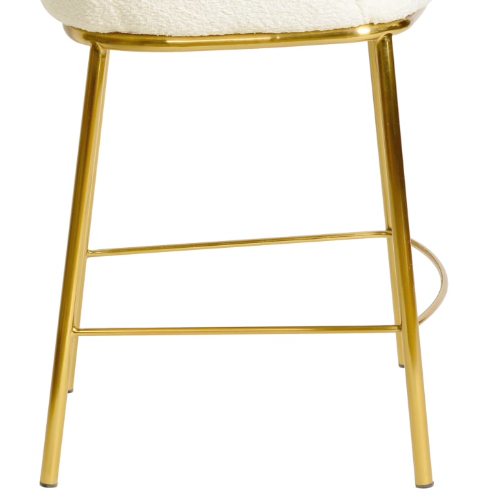 Chaise de bar en tissu bouclette Écru et métal doré brossé-Alvin cropped-5