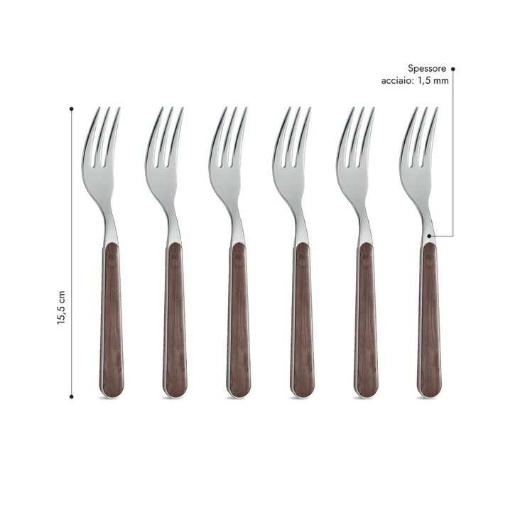 Set 6 forchette dolce acciaio inossidabile manico effetto legno ACACIA