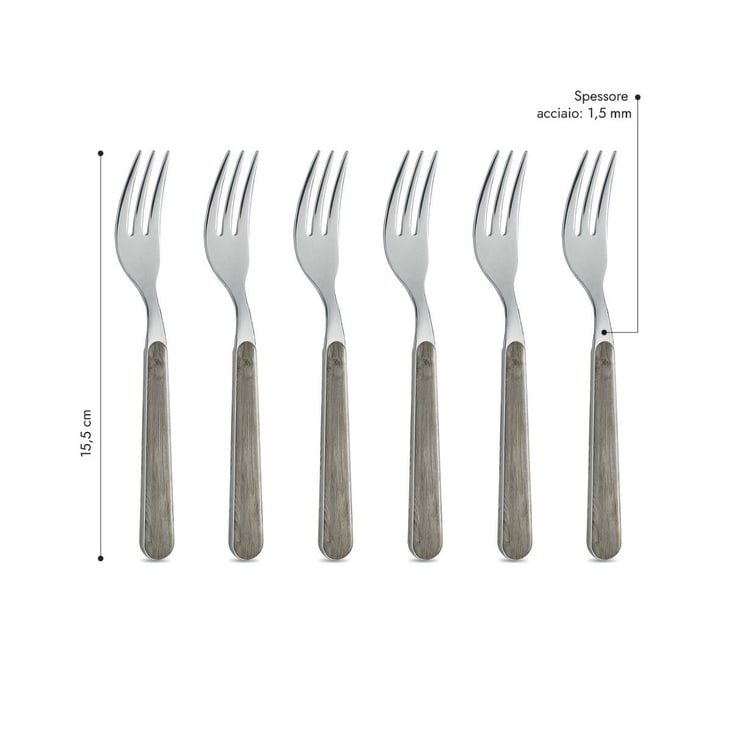 Set 6 forchette dolce acciaio inossidabile manico effetto legno PINO  TORTORA