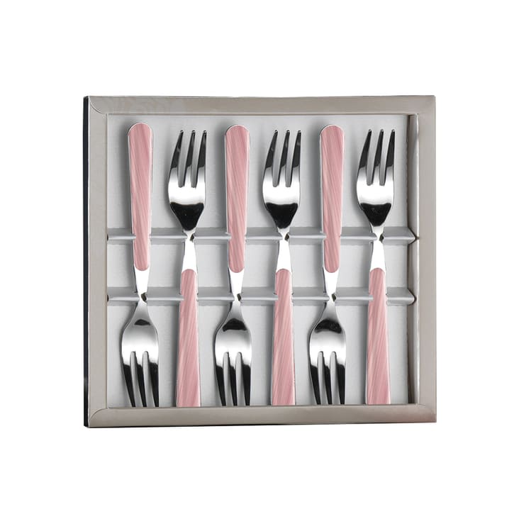 Hoshen - Set Di 6 Forchette Da Fonduta In Acciaio Inox Con Manico In Legno Colorato - Foto 6