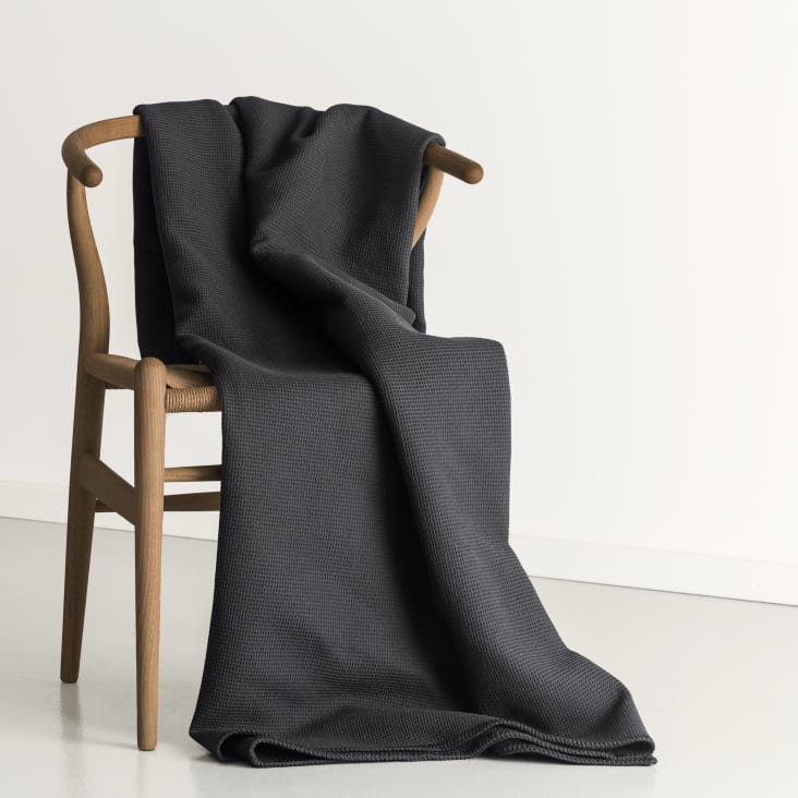 Decke aus Baumwolle Pique, grau schwarz, 160x210cm PIQUE