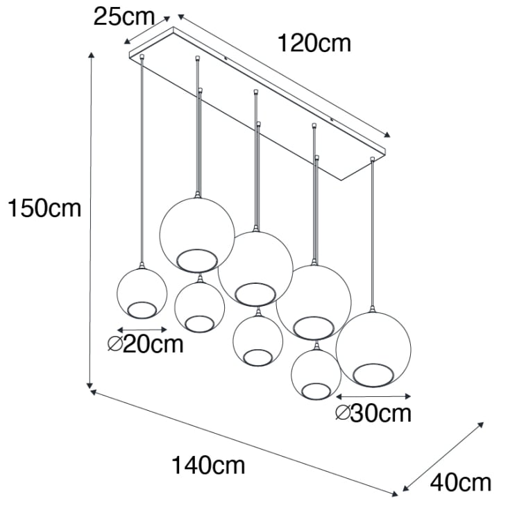 Lampada a sospensione art déco nera vetro fumè 8 luci SANDRA