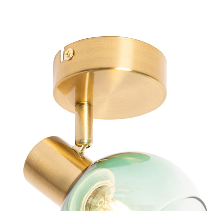 Faretto Art Déco QAZQA Vidro 2 Luci – Verde Con Dettagli Oro/ottone, Dimmerabile, Lunghezza 41 Cm, Per Soggiorno O Camera
