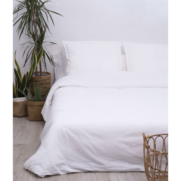 Sábana percal 200 hilos lavado algodón blanco cama de 150/160 cm FRESH