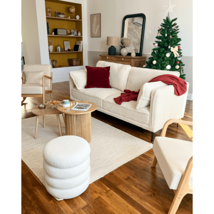 Pouf rond bouclettes écrues et marron Azir | Maisons du Monde