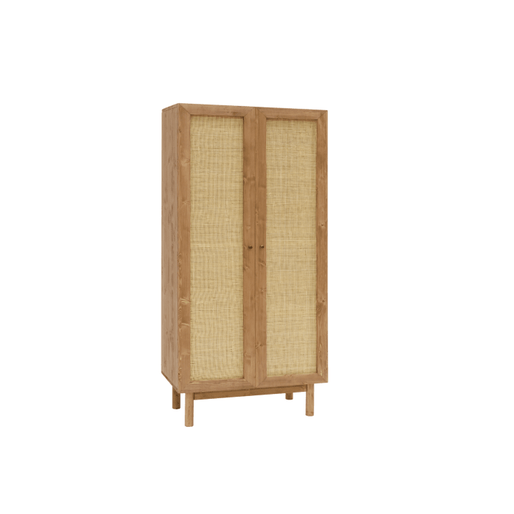 Armario de madera maciza y rafia en tono medio Frida