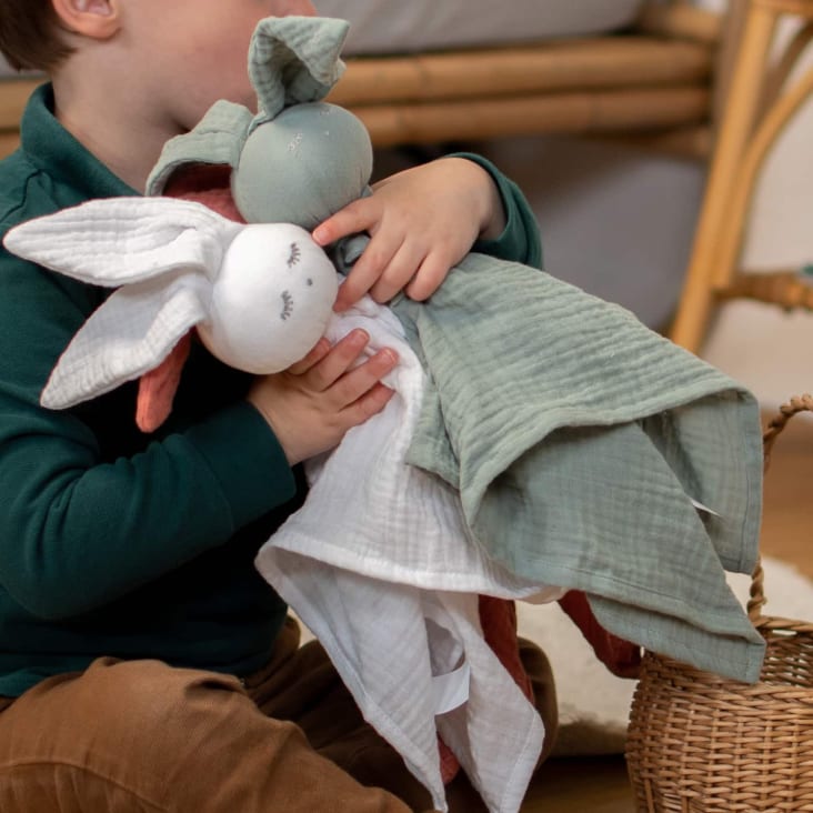 Doudou mouchoir lapin en velours pour bébé