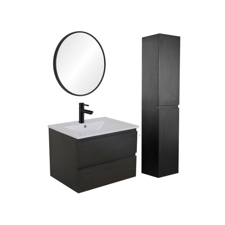 Meuble simple vasque 60cm  Noir +vasque+robinet noir+miroir+colonne-Sorrento