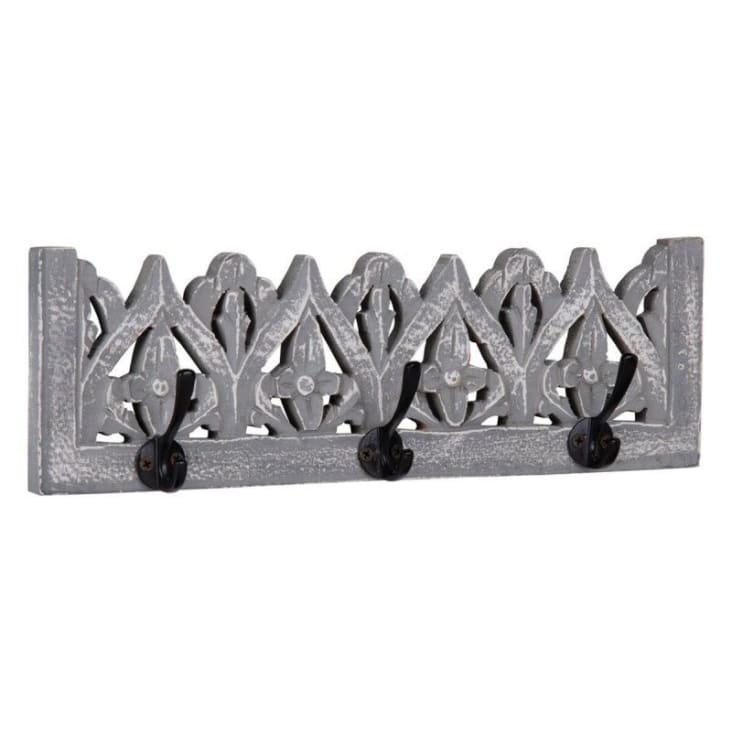 Percha tallada con 3 colgadores de madera gris Maisons du Monde