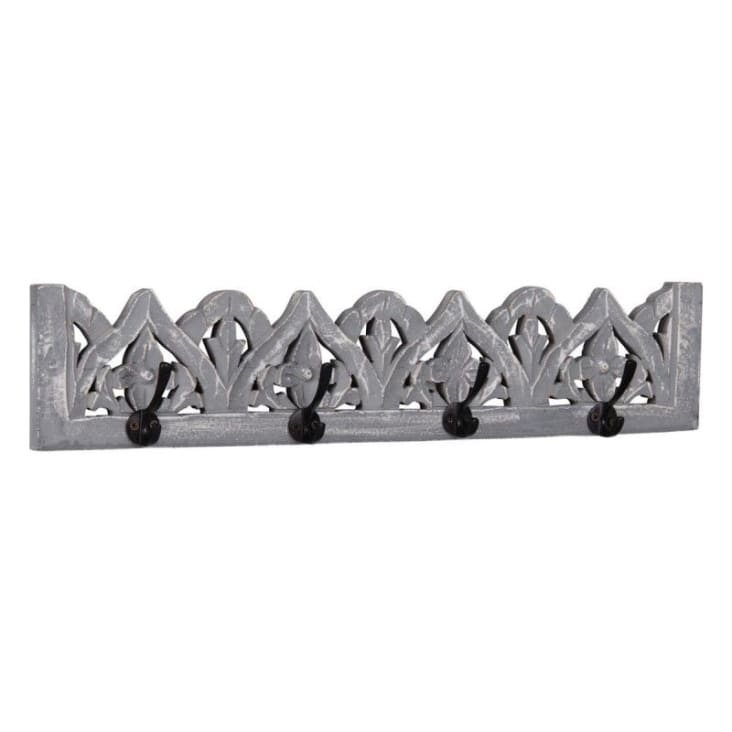Percha tallada con 4 colgadores de madera gris Maisons du Monde