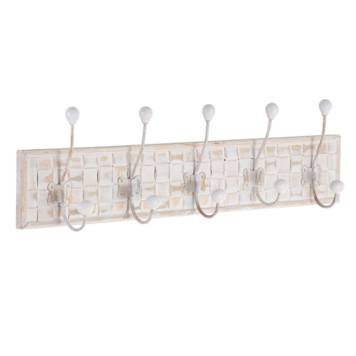 Percha con 5 colgadores blanca de madera de abeto de 80x9x21 cm