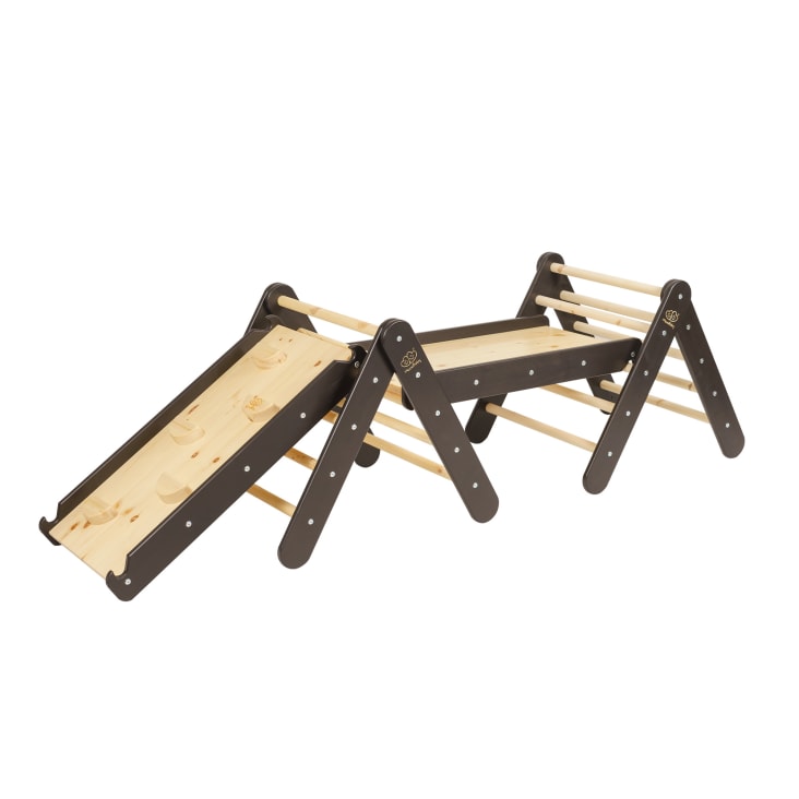 Triangolo Da Arrampicata Con Scivolo Per Bambini - Struttura In Legno Naturale, Rampa Regolabile, Per Interni Da 1 Anno In Su
