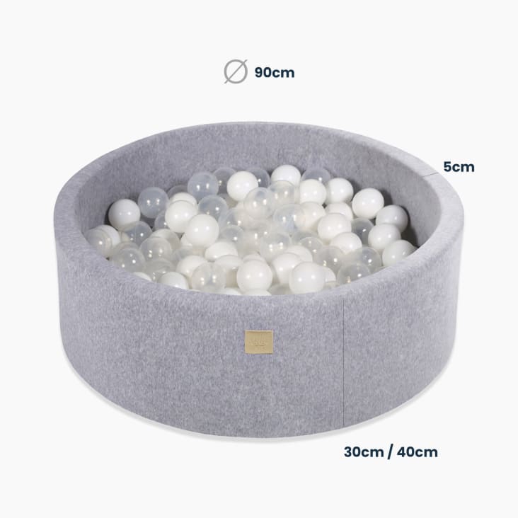 KiddyMoon Piscina De Bolas 90x30cm Con 200 Bolas | Gris/Rosa/Perla/Transparente | Funda Oeko-Tex Y Lavable | Ideal Para Estimulación Sensorial Desde 8 Meses