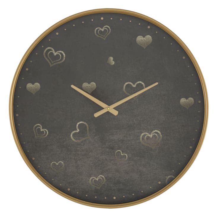 Orologio da parete in fibre di legno e vetro nero e dorato Ø cm 60x6 HEARTS