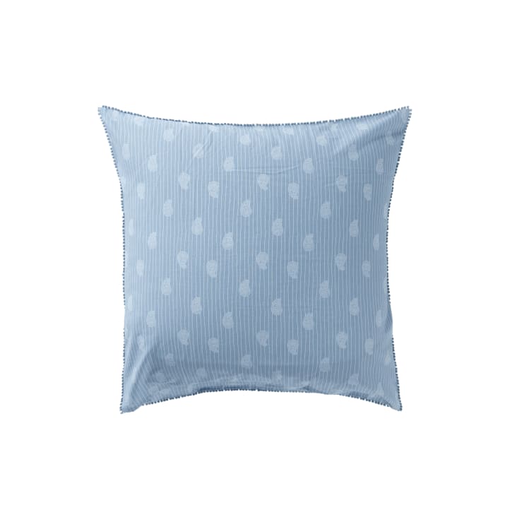 Taie d'oreiller carrée lin et coton lavé imprimé bleu 64 x 64 cm-Madeleine cropped-2