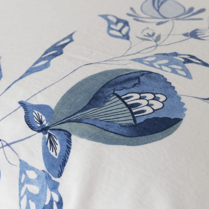 Taie d'oreiller carrée lin et coton lavé imprimé bleu 64 x 64 cm-Madeleine cropped-3
