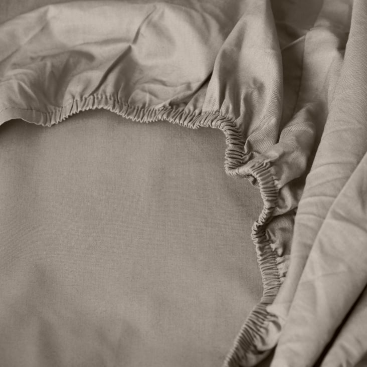 Drap housse percale de coton lin uni beige 90 x 200 cm-Neo cropped-2