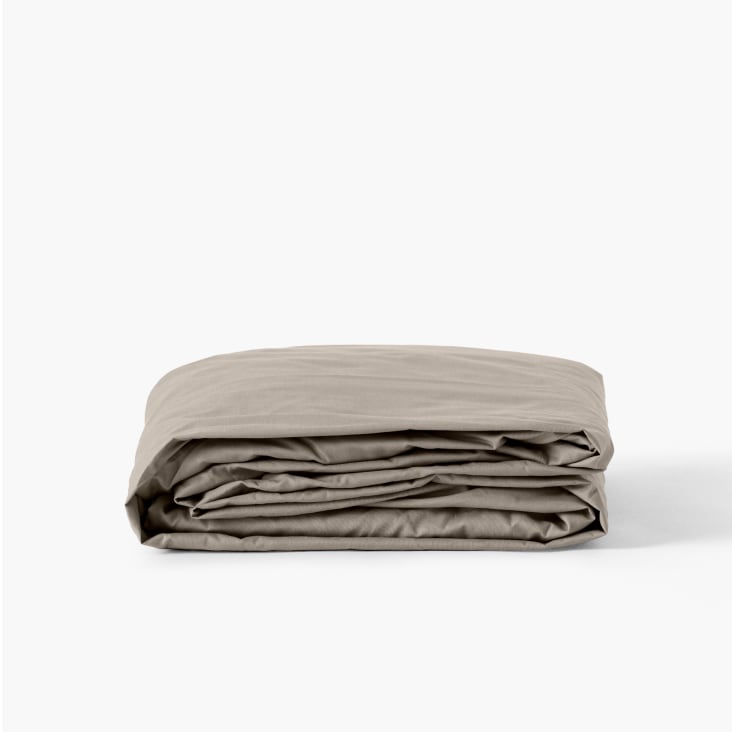 Drap housse percale de coton lin uni beige 90 x 200 cm-Neo cropped-3