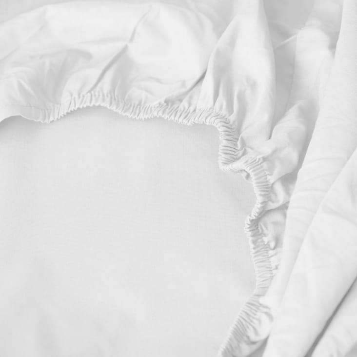Drap housse percale de coton blanc uni blanc 120 x 190 cm NEO