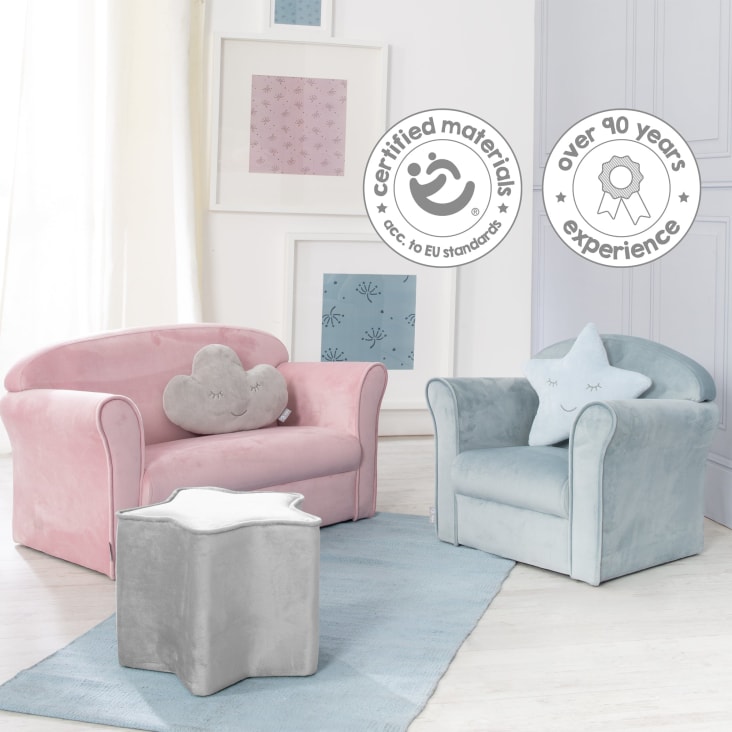 Canapé Enfant 2 Places Roba - Velours Doux - 78x40cm - Dès 18 Mois - Gris