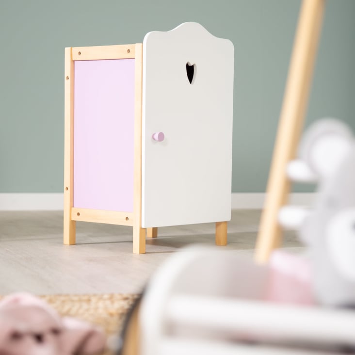 Bayer Chic Lit Armoire En Bois Pour Poupée – Gris Et Rose – 57x31x78 Cm – Rangement Intégré