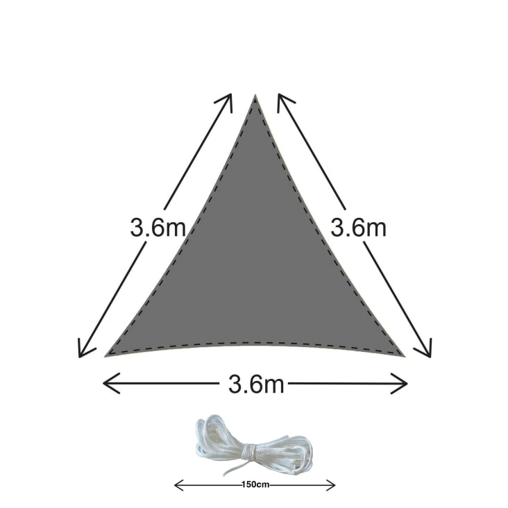 Vela tenda parasole triangolare 3,6x3,6x3,6 mt in polietilene grigio SOLE
