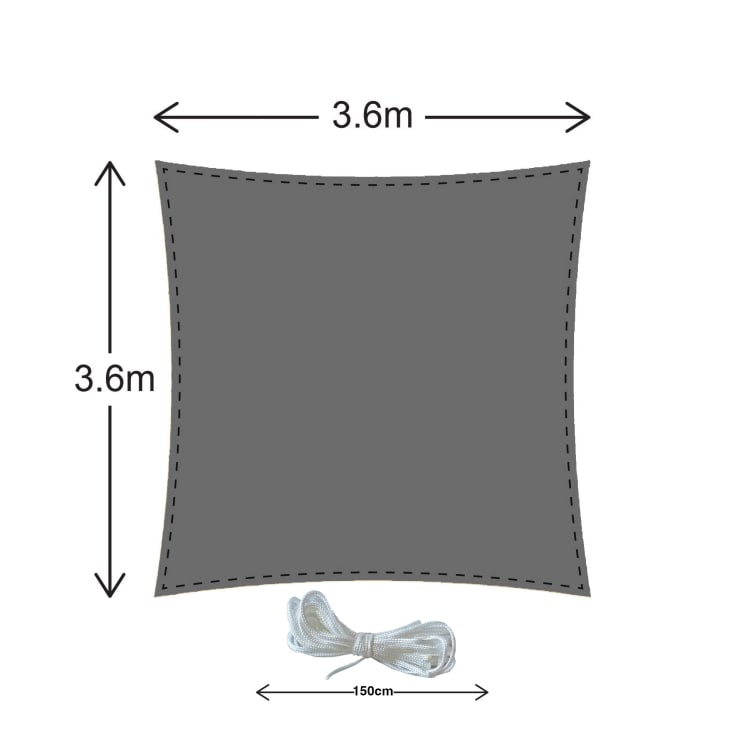 Toile d'ombrage carré 3,6x3,6 m en polyéthylène gris-SOLE cropped-3